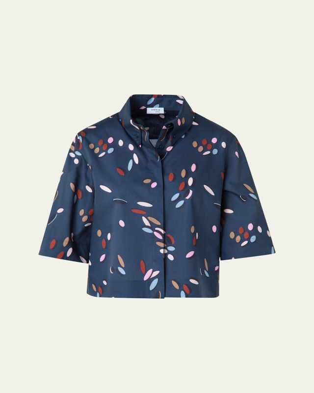 Dropping Dots Print Cotton Batiste Boxy Blouse